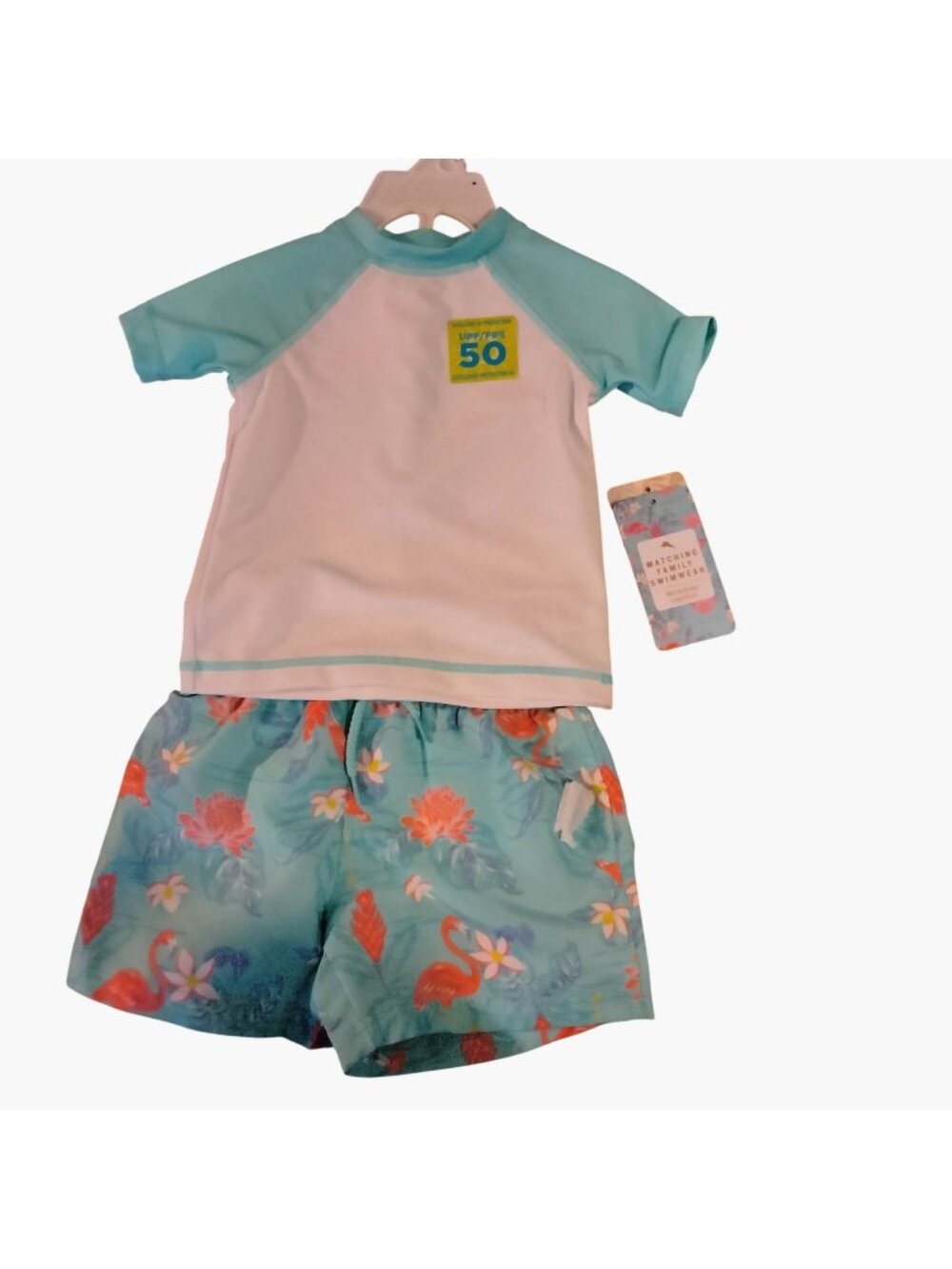 Tommy Bahama Swim Set Toddler Size 12M Boys Flamingo UPF 50 Rash Guard New